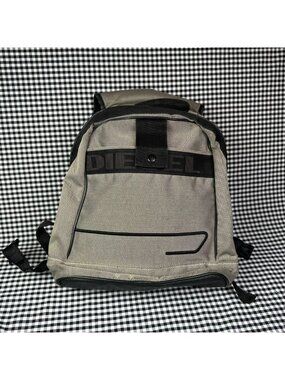 Diesel Logo Backpack Grey Black Nylon Mini Y2K Designer Travel Bag Unisex